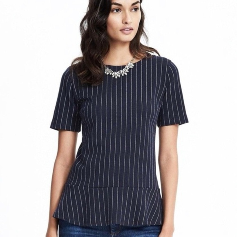Navy Pinstripe Peplum Top